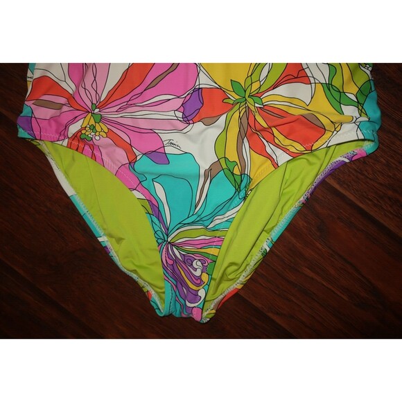 Trina Turk One Piece Swimsuit 12 14 Tropical Halter Top Kaleidoscope L XL Swim - Picture 6 of 10